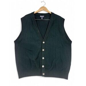 Lands' End Men's Black Button Front Sweater Vest XL